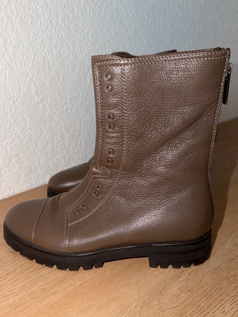 Jimmy Choo Brown Pebbled Leather Combat Boots Women’s 7